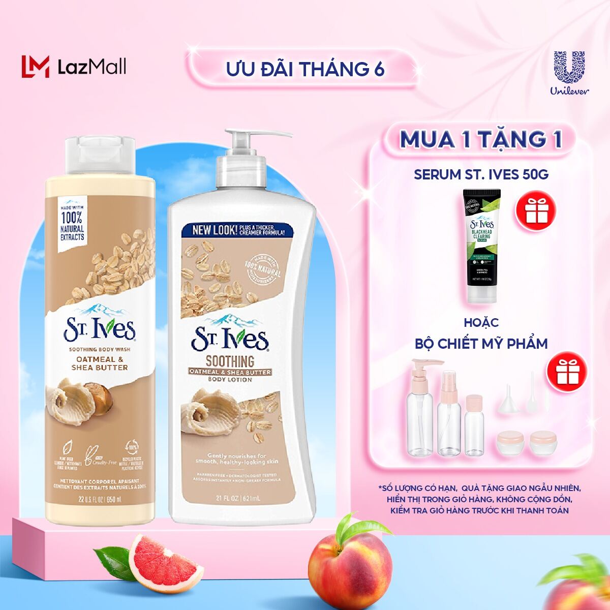 Combo Sữa tắm St.ives Yến mạch và bơ 650ml và Sữa dưỡng thể St.Ives Yến mạch và bơ 621ml