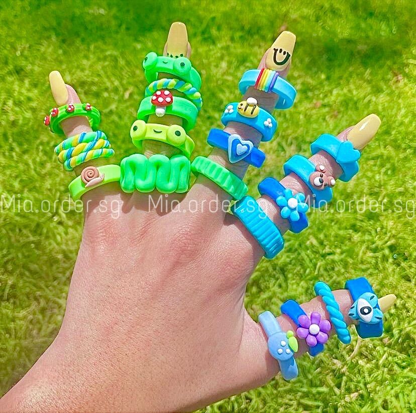 Nhẫn đất sét POLYMER CLAY handmade nhiều màu sắc mùa hè