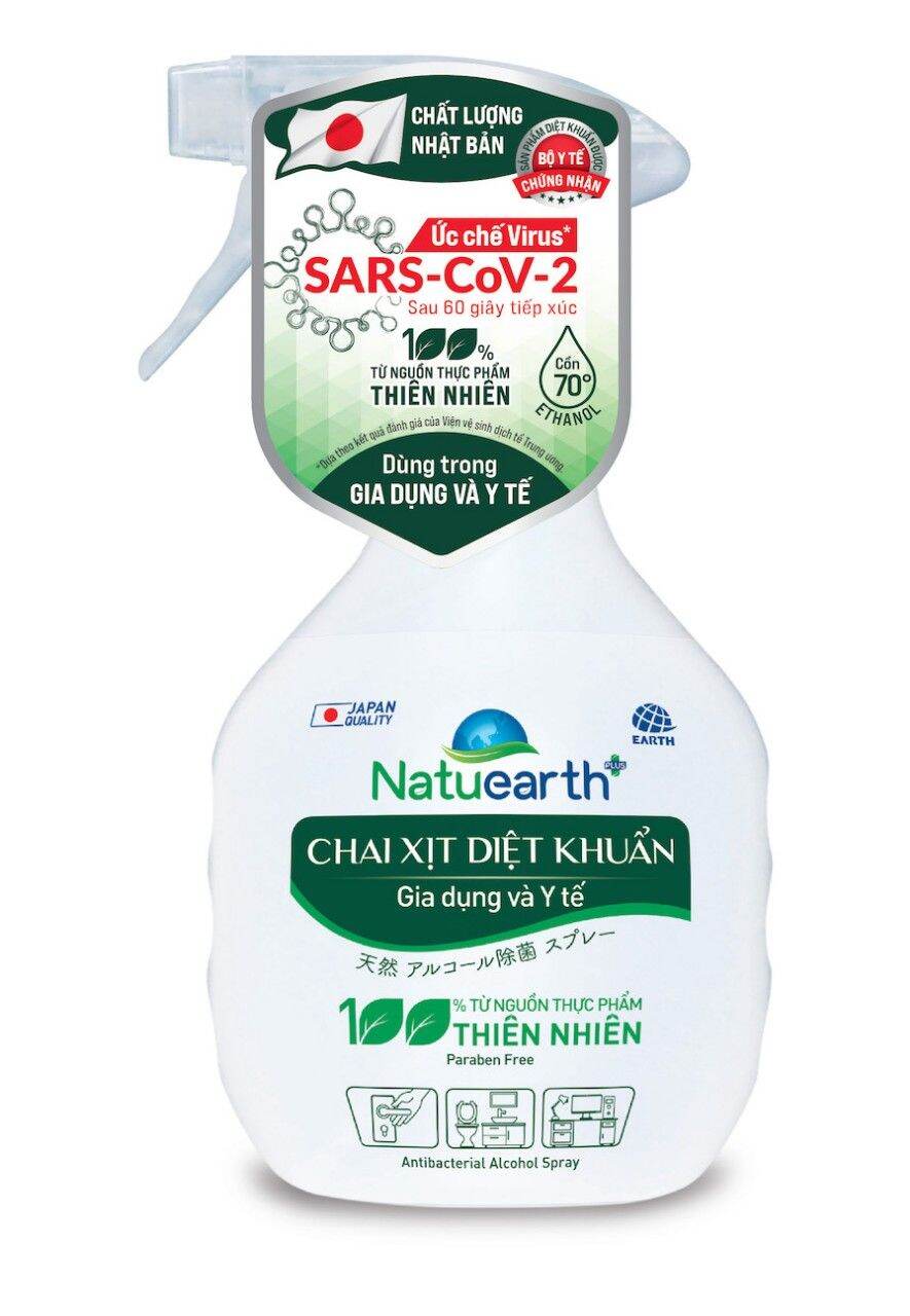 Cồn xịt diệt khuẩn ức chế SARS-CoV2 natuearth plus 410ml mẫu mới
