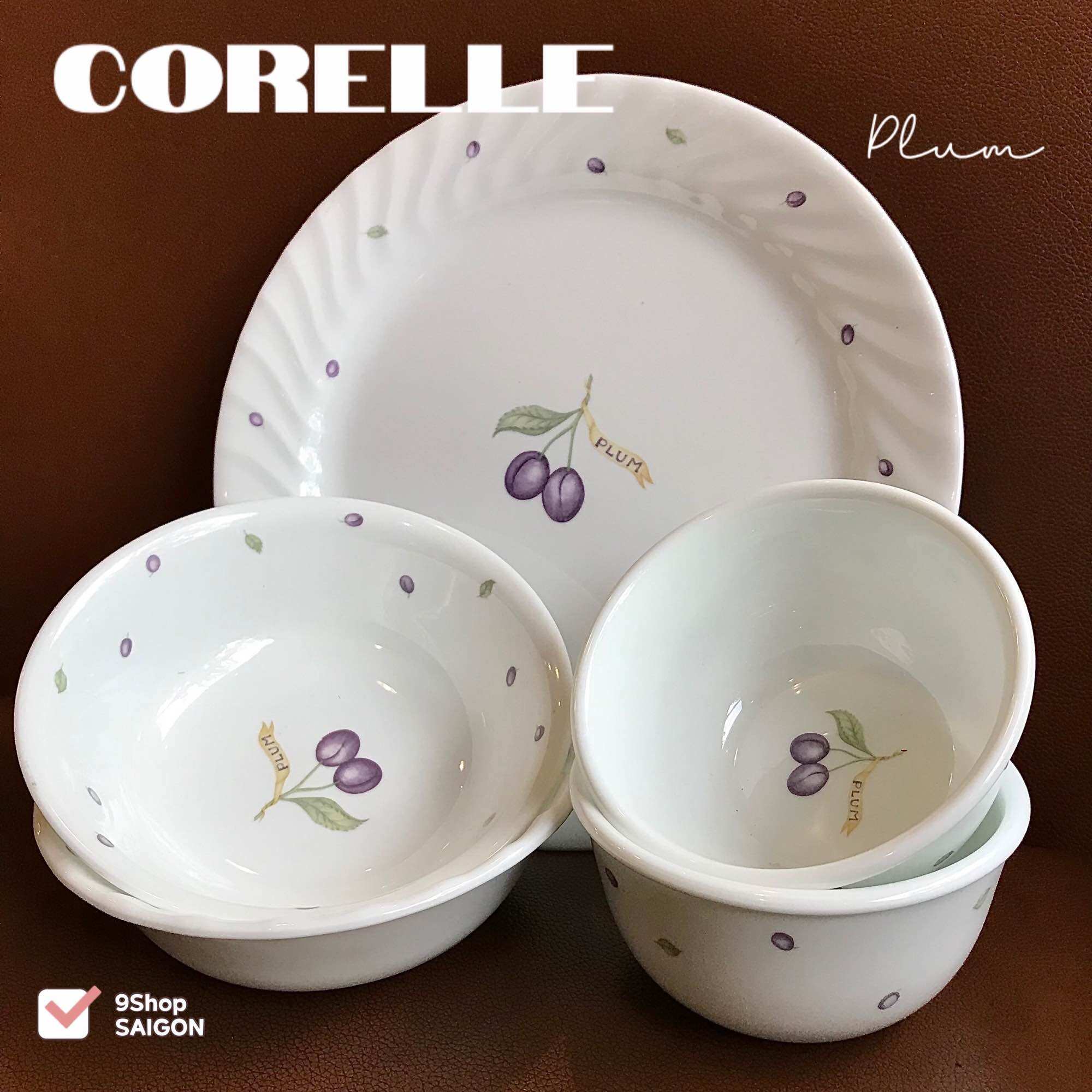 Corelle USA - PLUM [Hiếm] - Set Tô Chén Dĩa Quả Mận Tím