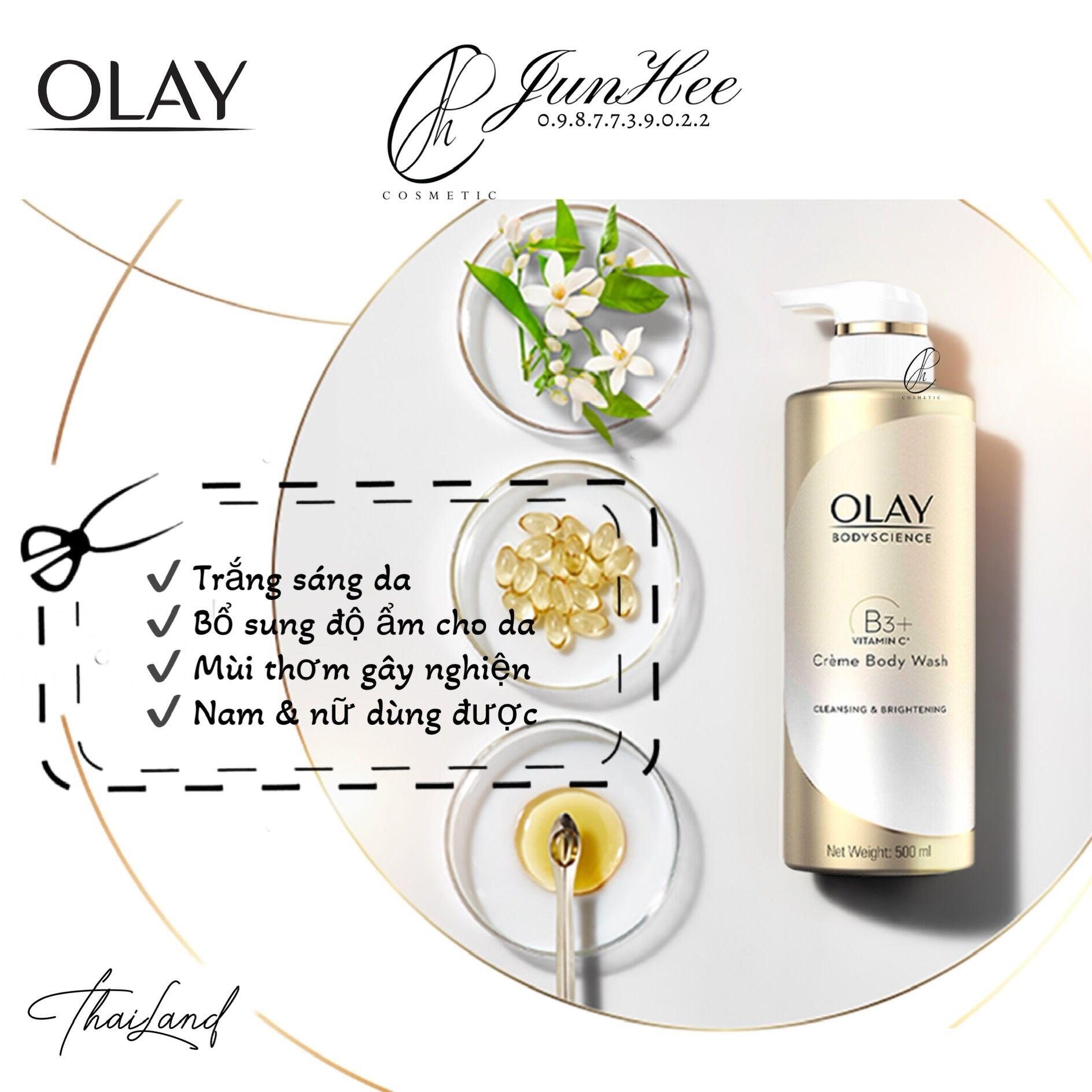[ JunHee AUTH ] Sữa tắm OLAY trắng da cấp ẩm Thái Lan