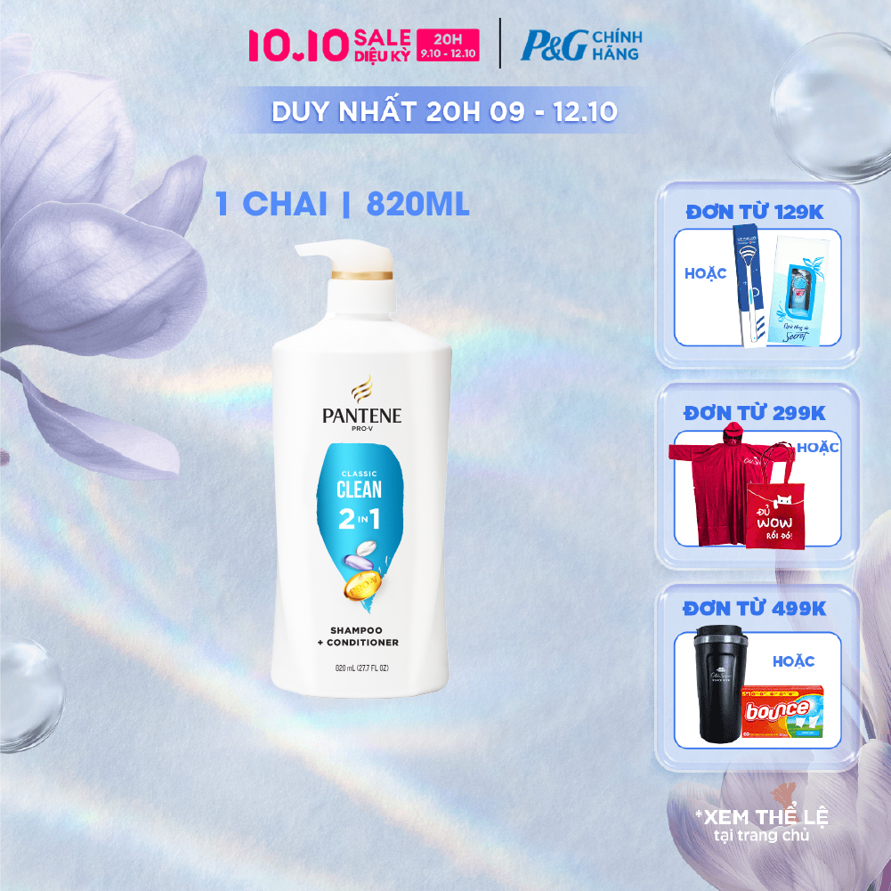 [XU 20% - Chỉ ngày 9-10.10] Dầu Gội Xả PANTENE Nhập Khẩu Mỹ 2IN1 Hương Classic Clean Chai 820ML