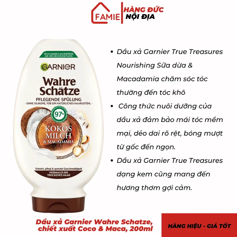 Dầu xả Garnier Wahre Schatze, 200ml - Hàng Đức