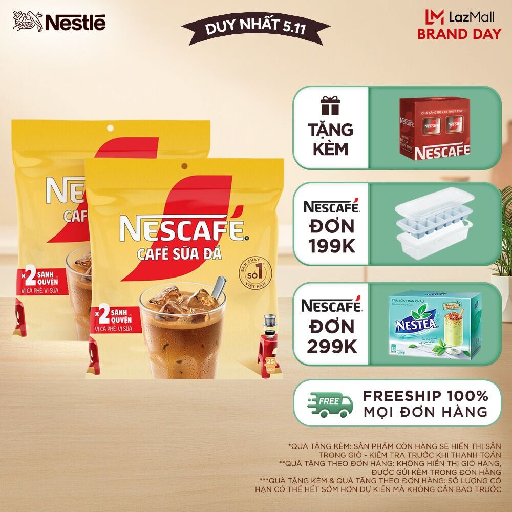 [ƯU ĐÃI THÁNG 11] [Giao hàng toàn quốc] Combo 2 Cà phê sữa NESCAFÉ Cà Phê Sữa Đá (Bịch 25 gói x 24 g