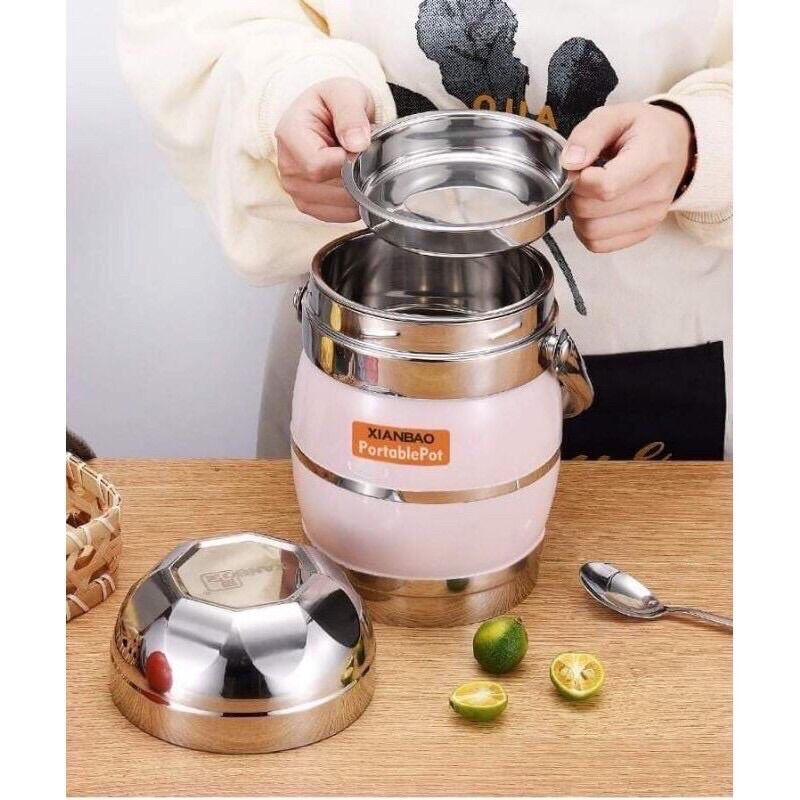 Cặp lồng cơm phình nắp bát 3 ngăn inox 304(1,6l và 2l)