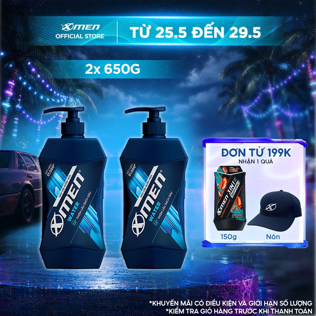 Combo 2 Dầu Gội X-Men Mát Lạnh Water 650g/chai