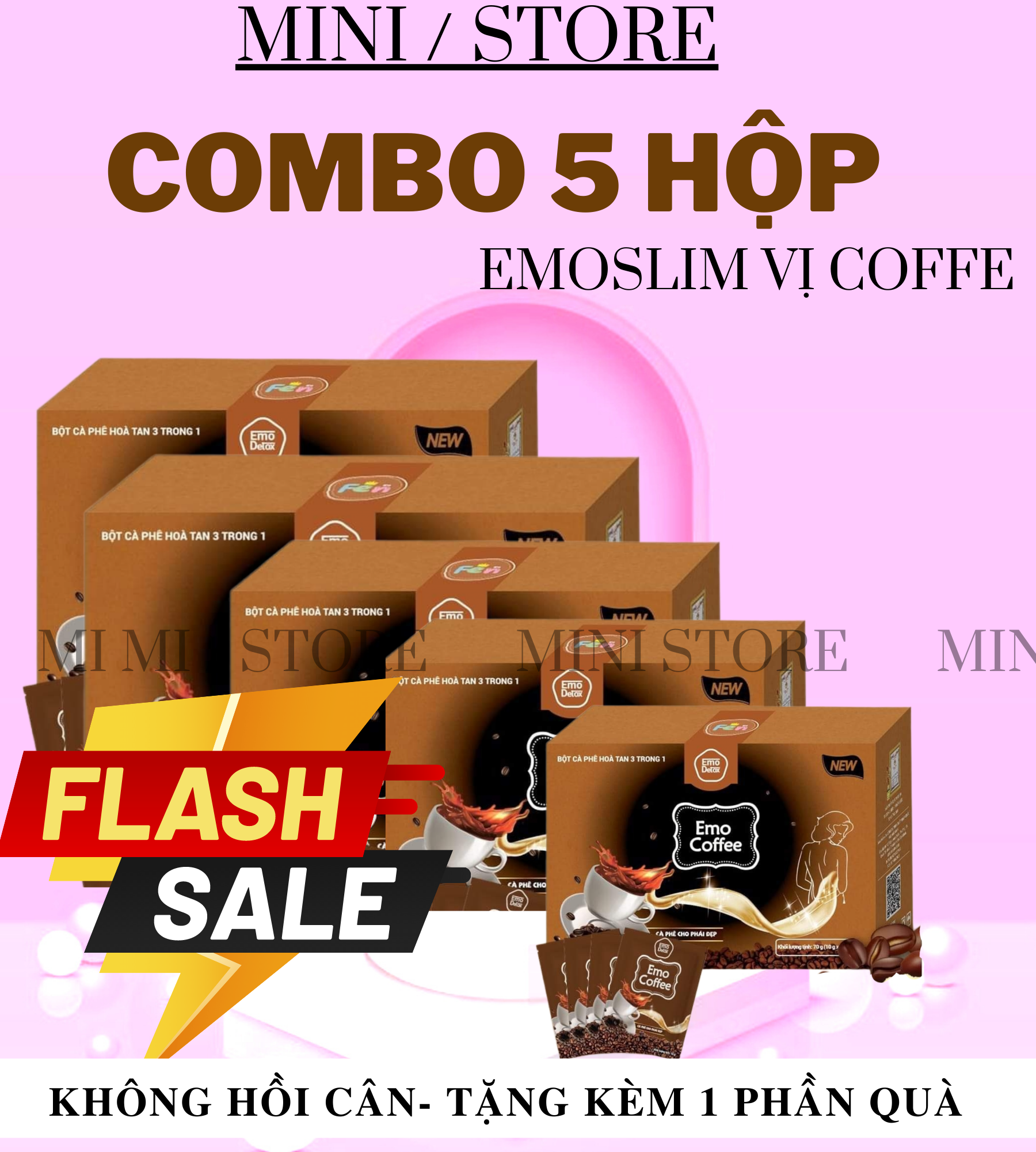 [NEW ] COMBO 5 HỘP NƯỚC UỐNG GIẢM CÂN VỊ  COFFEE Kèm Quà Tặng chai + thun cột tóc
