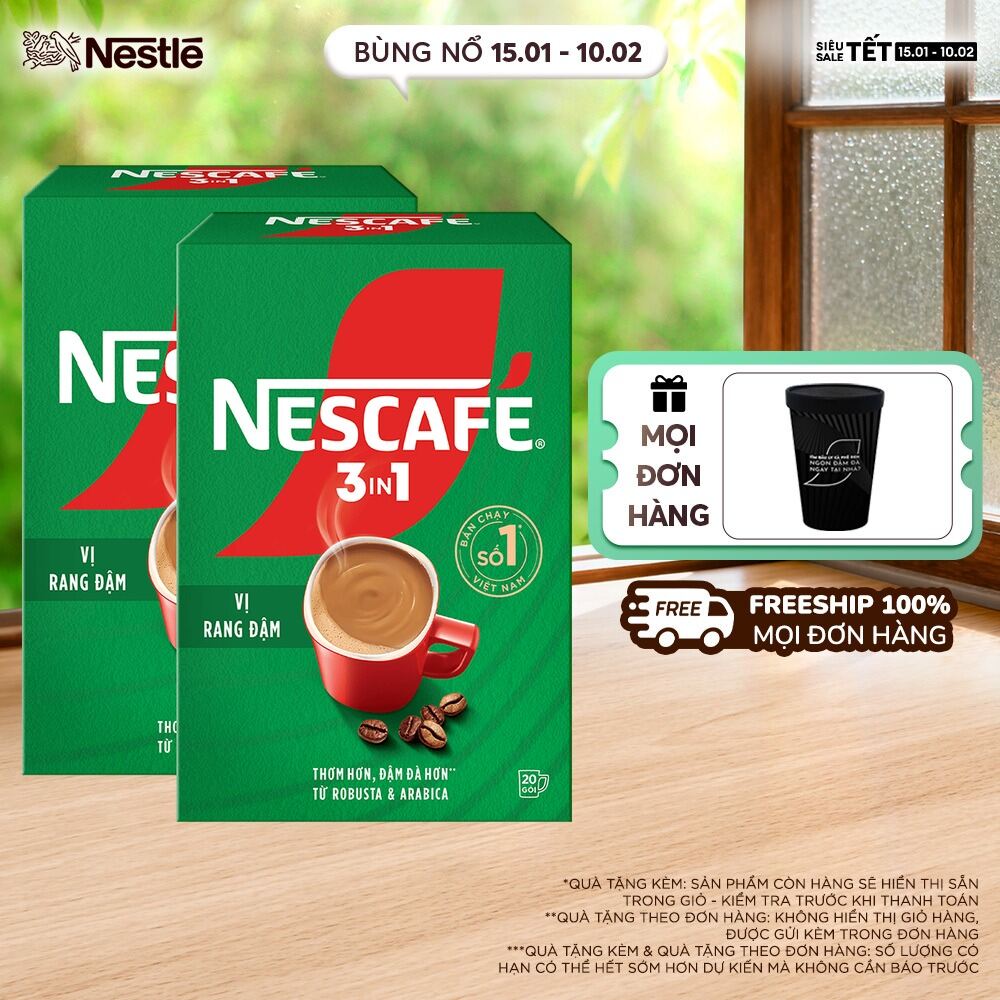 [FREESHIP TOÀN QUỐC] Combo 2 hộp NESCAFÉ 3in1 VỊ RANG ĐẬM (16g x 20 gói)