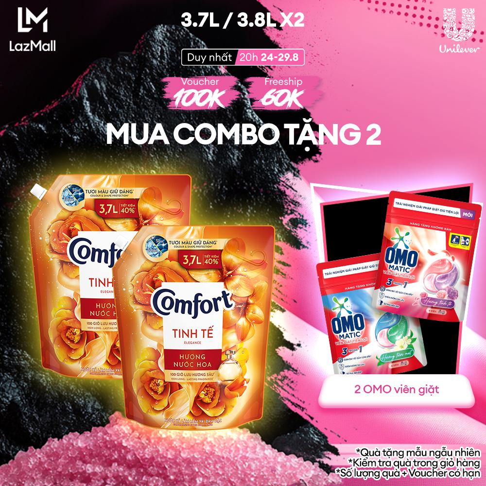 Combo 2 Túi Nước Xả Vải Comfort Đậm Đặc Hương Nước Hoa Thiên Nhiên Tinh Tế 3.8L