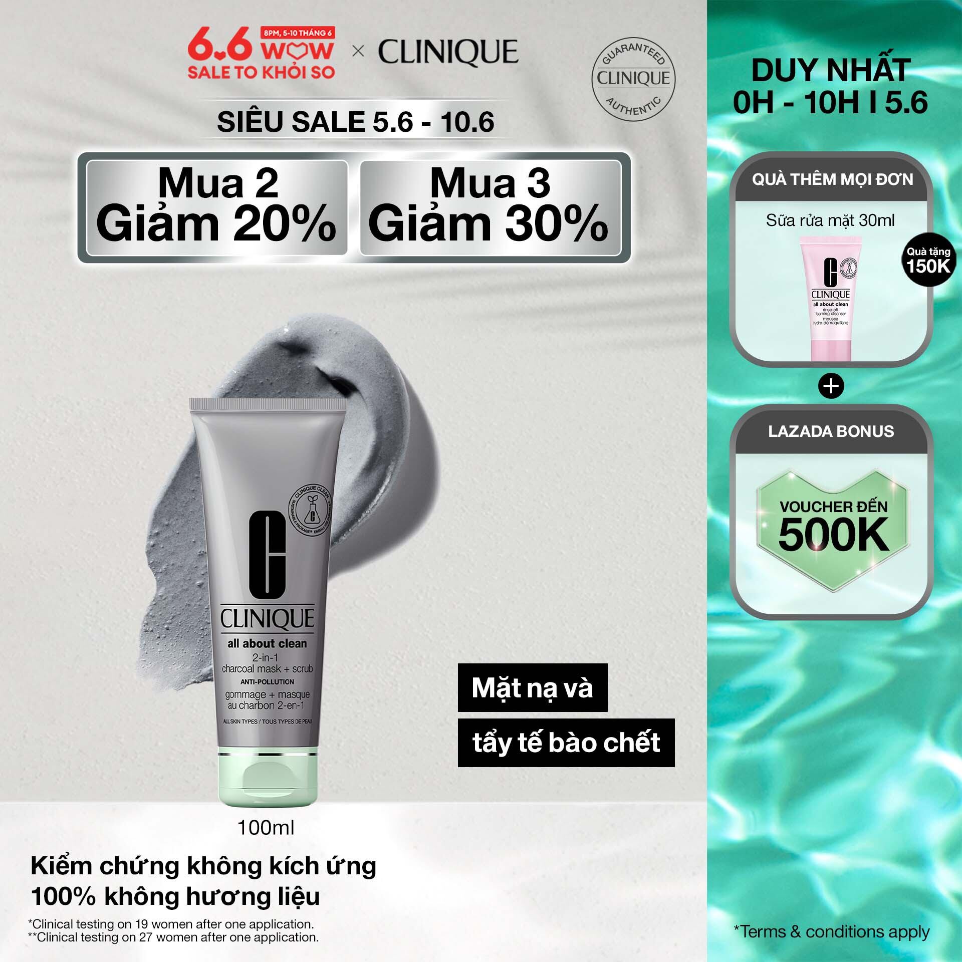 Mặt nạ than đen kết hợp tẩy tế bào chết hai trong một Clinique All About Clean Charcoal Mask + Scrub - Face Mask & Scrub 100ml