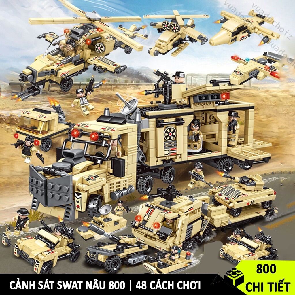 BỘ ĐỒ CHƠI XẾP HÌNH LEGO LÍNH SWAT NÂU, Lego xe tăng, Lego máy bay