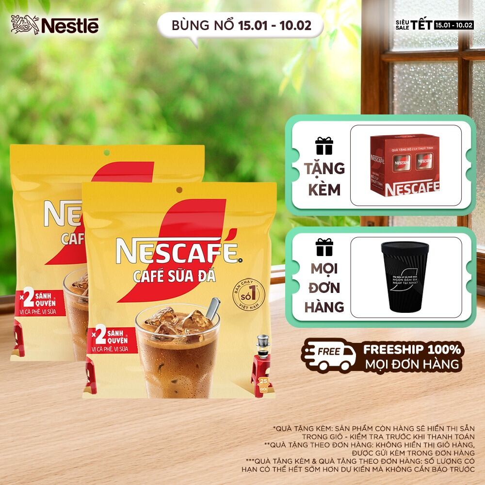 [ƯU ĐÃI THÁNG 2] [FREESHIP HCM] Combo 2 Bịch Cà phê sữa NESCAFÉ Cà Phê Sữa Đá (Bịch 25 gói x 24 g)