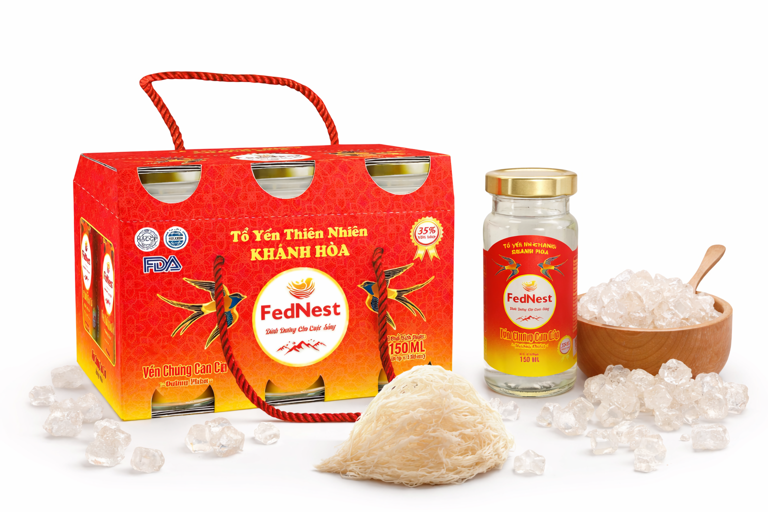 Lốc 6 hủ cao yến sào khánh hoà cao cấp FEDnest,150ml,35% yến tươi thơm ngon bổ dưỡng