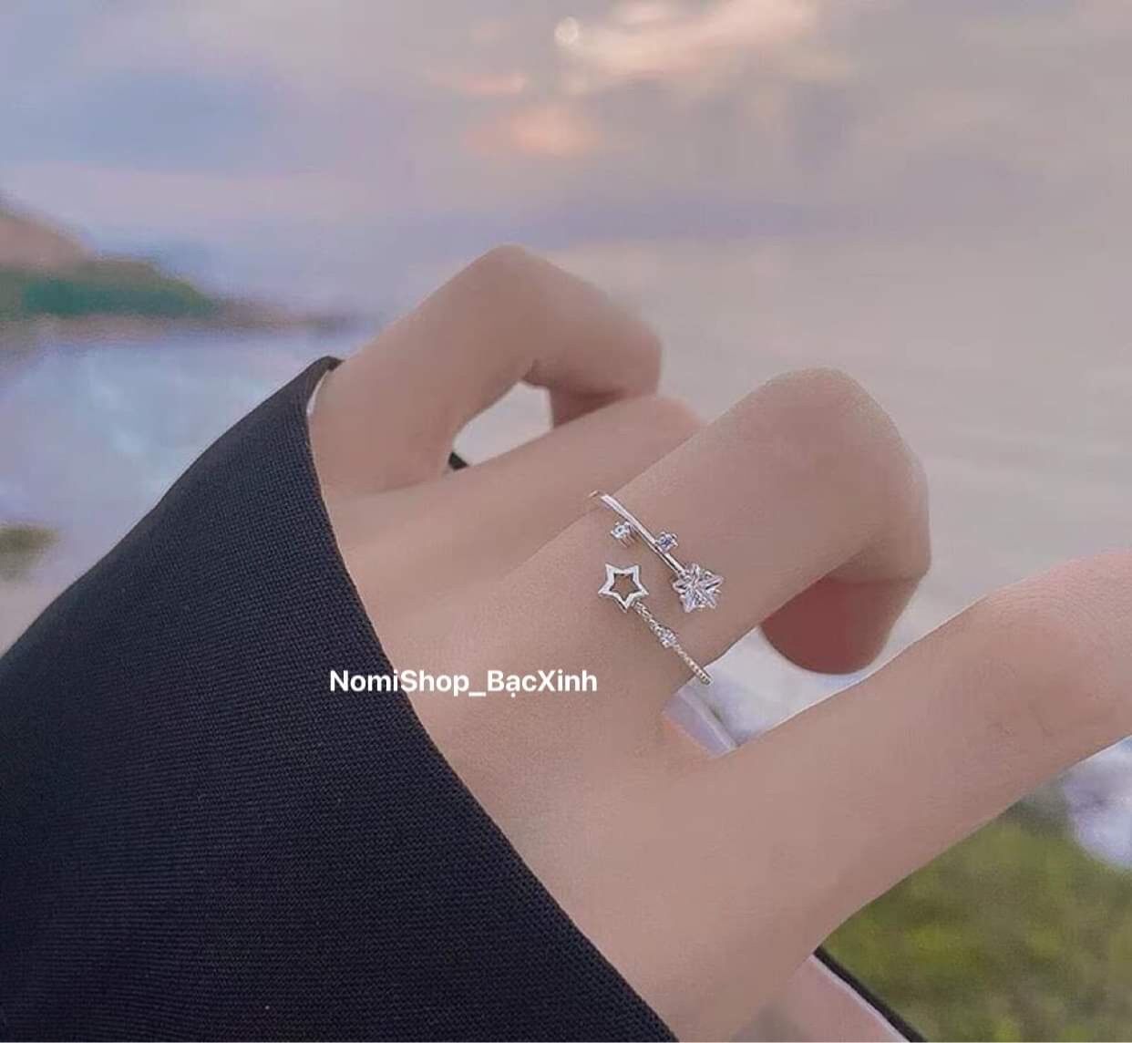 Nhẫn bạc ta dáng hở ngôi sao lấp lánh đẹp mê - NomiShop