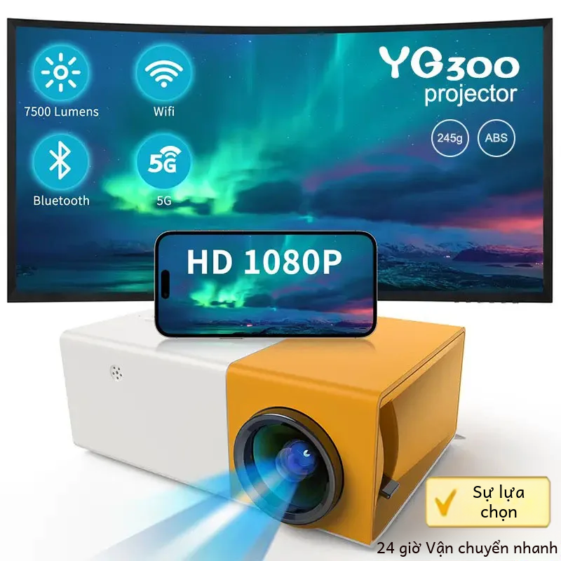 Máy chiếu Led mini 2024 Yg300 Nâng cấp 1000 Lumen Máy nghe nhạc đa phương tiện gia đình tương thích HDMI với máy nghe nhạc âm thanh USB