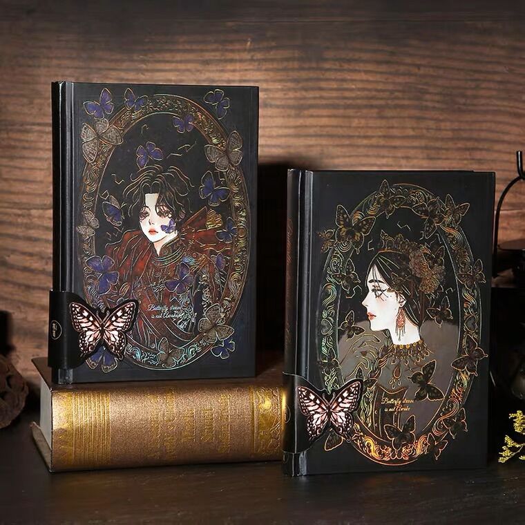 Sổ Tay Journal A5 256 Trang Bìa Cứng Mạ Vàng Phong Cách Cổ Điển Nghệ Thuật Gothic Châu Âu Cổ Trang Cô Gái Và Bướm Sang Trọng Quý Phái Stationery Home