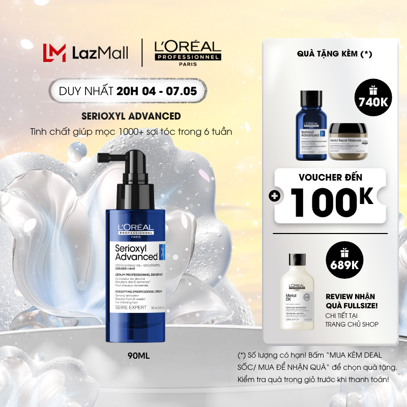 Tinh chất xịt mọc tóc – làm dày tóc chuyên nghiệp L’Oréal Professionnel Serioxyl Advanced 90ml – Dành cho tóc thưa, mảnh, rụng