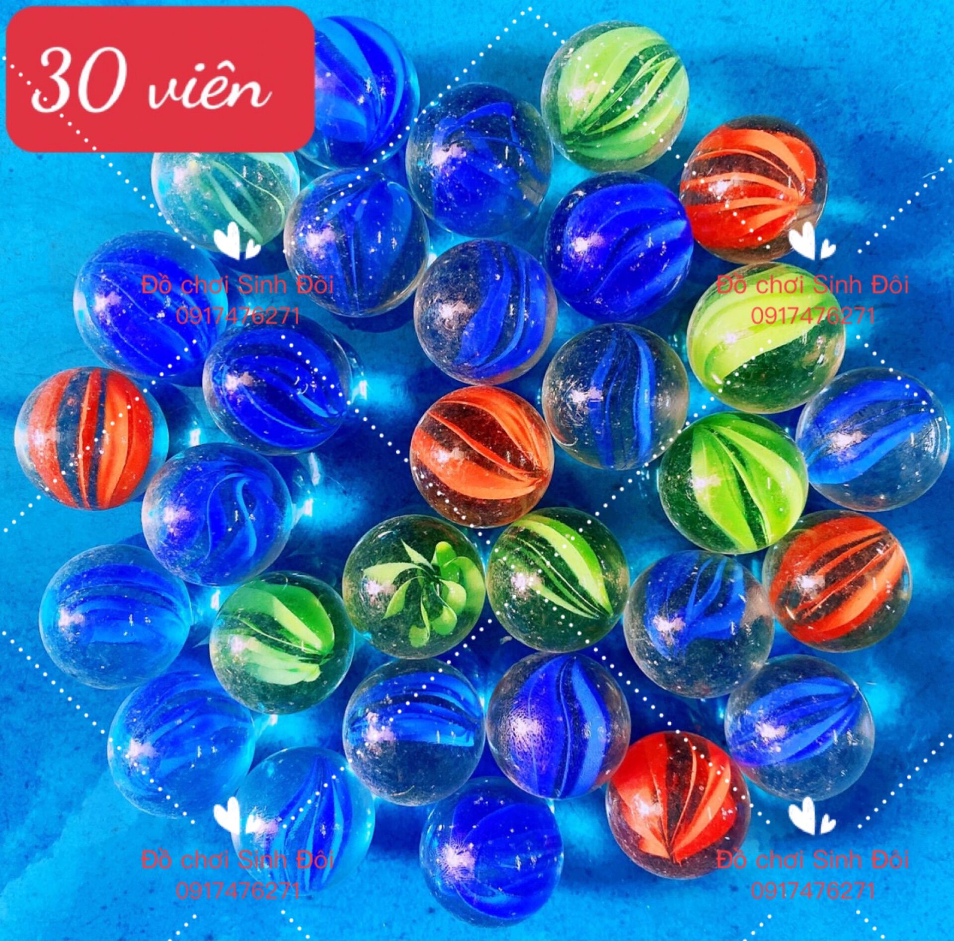 Bi bắn của trẻ con - Bi thủy tinh lớn 23mm khía 7 màu - bịt 30 viên