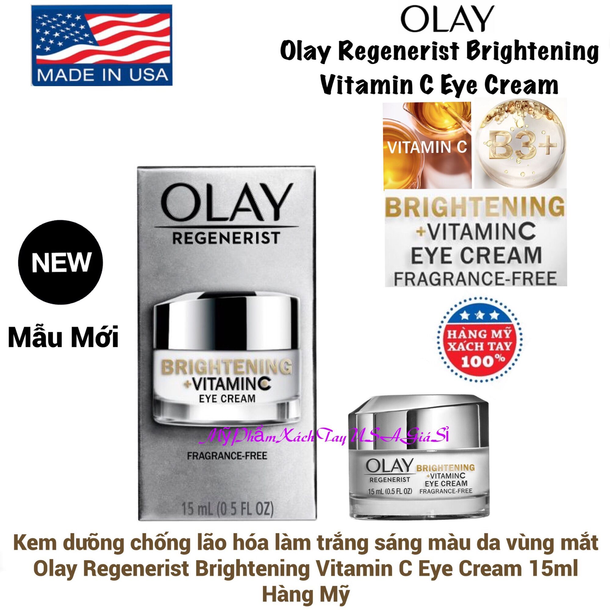 Kem dưỡng chống lão hóa làm trắng sáng màu da vùng mắt Olay Regenerist Brightening Vitamin C Eye Cream 15ml Hàng Mỹ