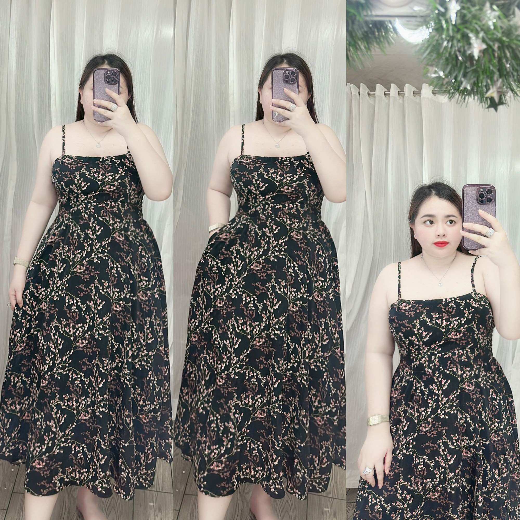 [Bigsize 60-90kg] Đầm 2 dây xẻ túi lụa mango