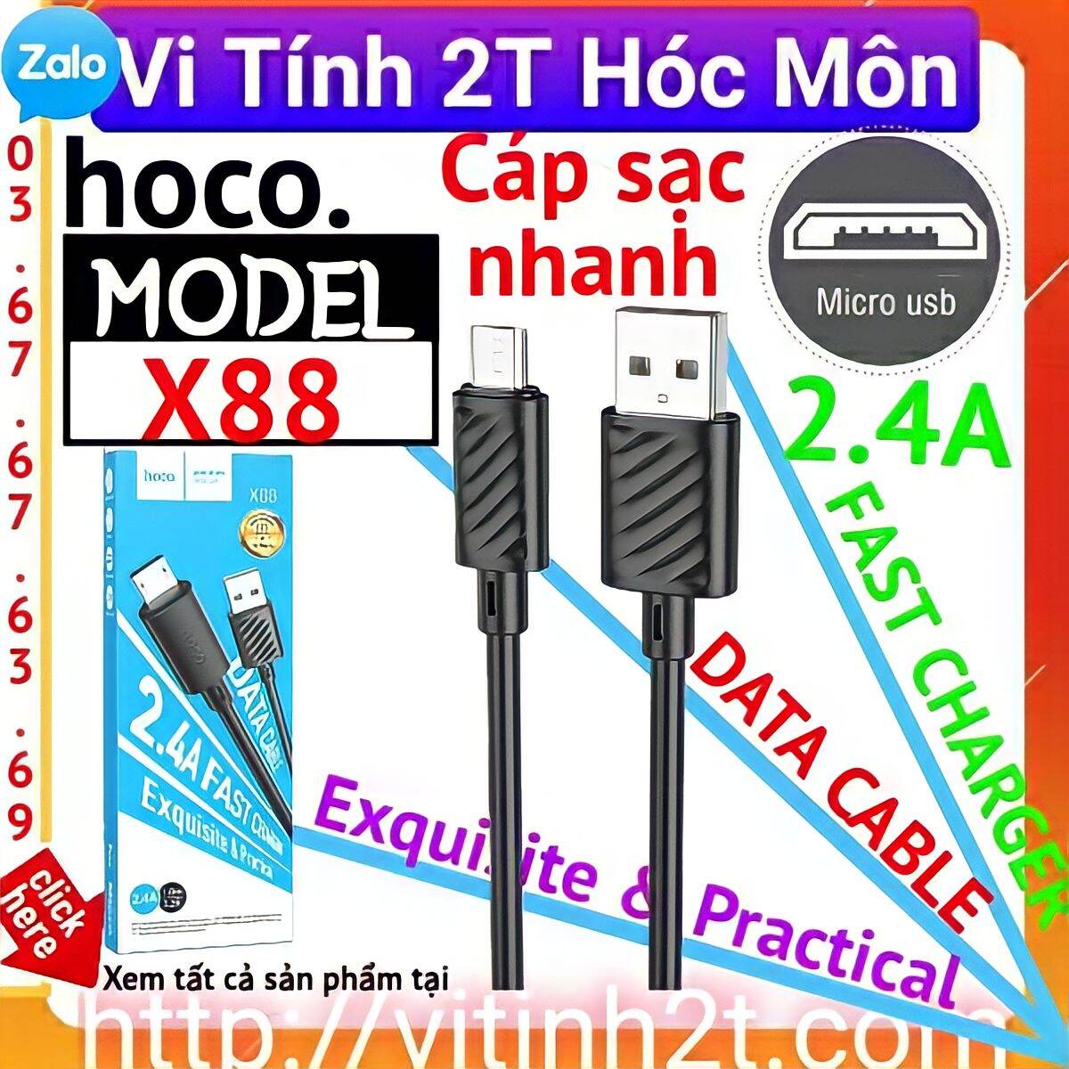 Cáp sạc nhanh 2.4a hoco x88