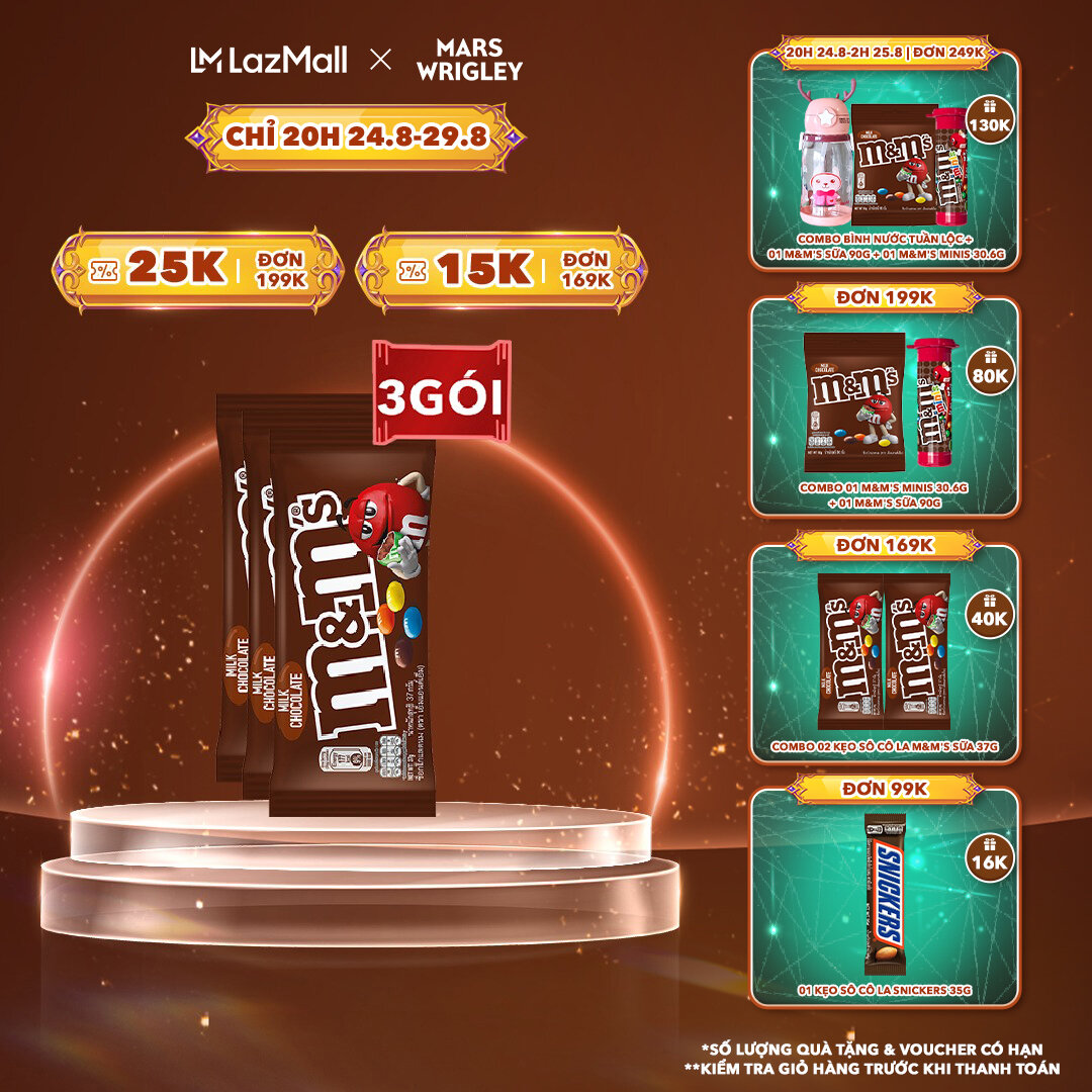 Combo 3 gói kẹo sô cô la sữa m&m's 37g