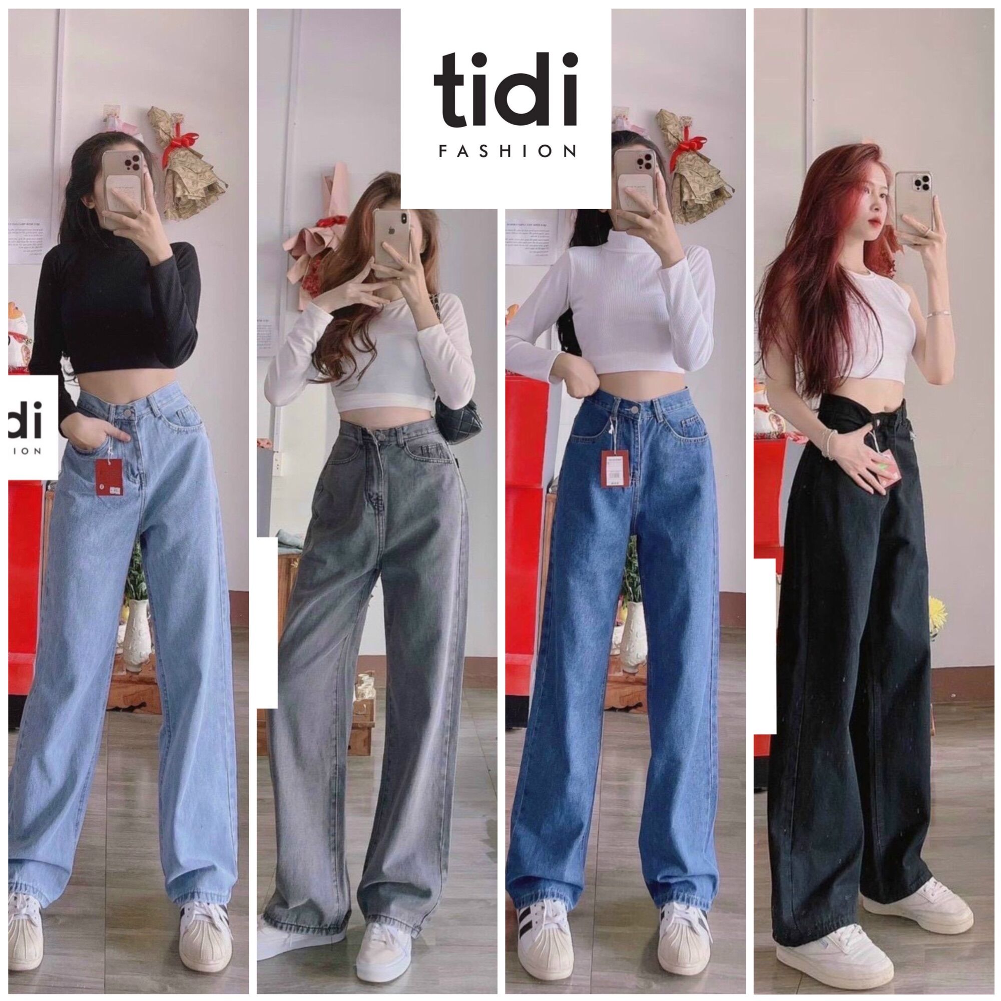 Quần jeans nữ TiDi ống rộng cá tính sang chảnh