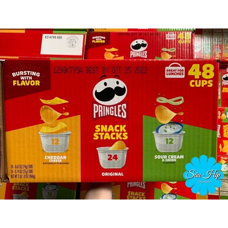 Bánh snack khoai tây pringles của mỹ - thùng 48 cup date 2023