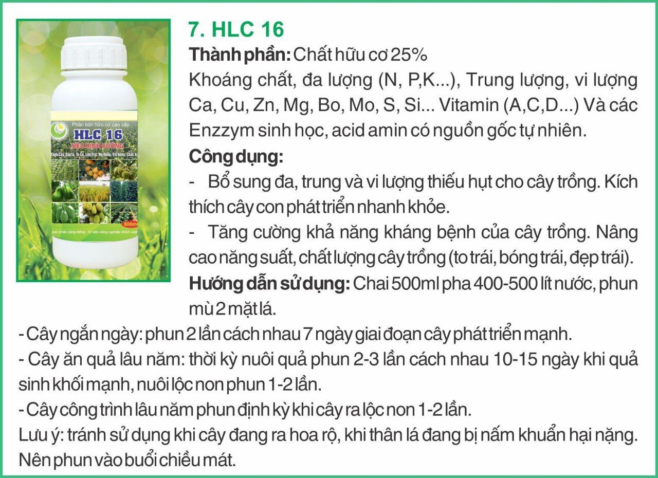 CHẾ PHẨM SINH HỌC PHÂN BÓN LÁ CAO CẤP HLC16 CAN 5L