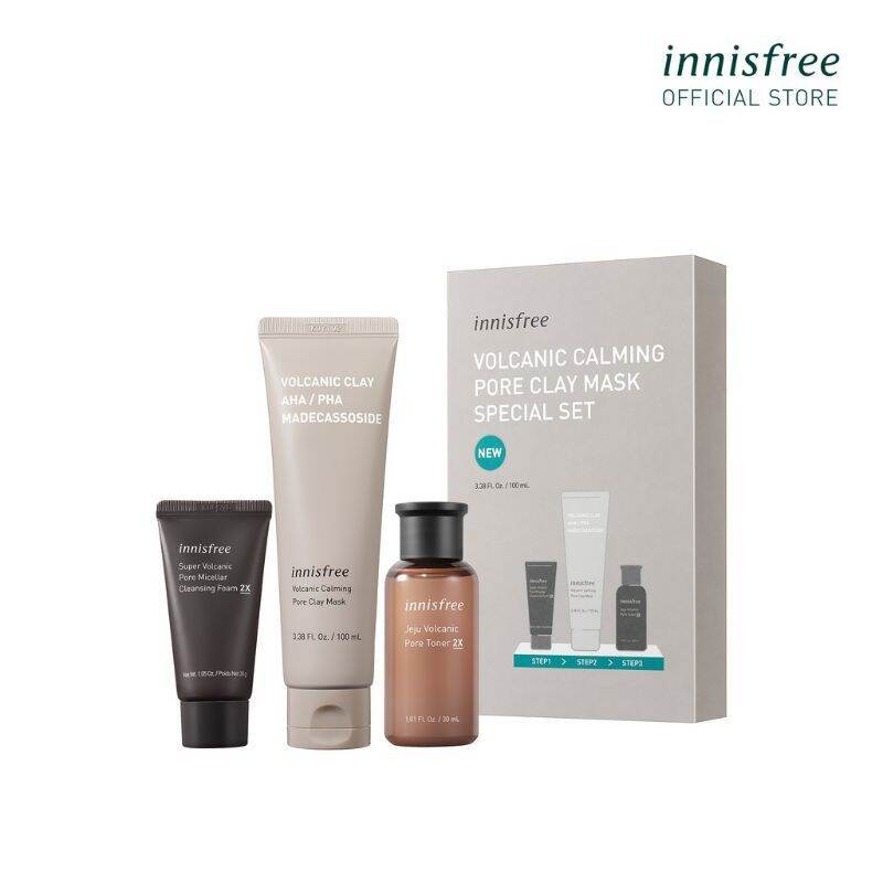 BỘ SẢN PHẨM MẶT NẠ ĐẤT SÉT SẠCH DẦU BÃ NHỜN LÀM DỊU LỖ CHÂN LÔNG INNISFREE VOLCANIC PORE CLAY MASK 100ML
