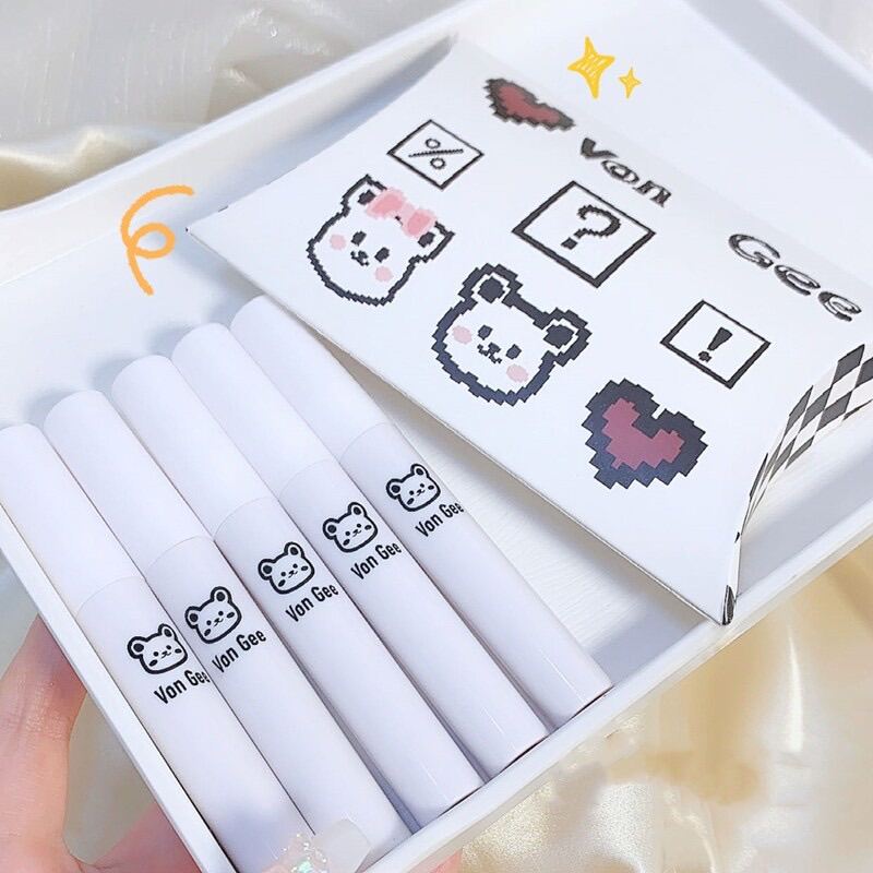 Set 5 Son Kem Lì VONGEE Gấu Caro Kháng Nước Và Lâu Trôi