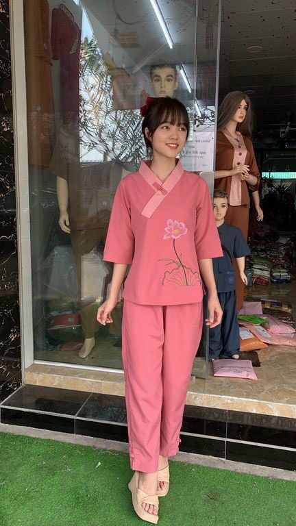 Đồ lam 1 nút kate thêu hoa nữ