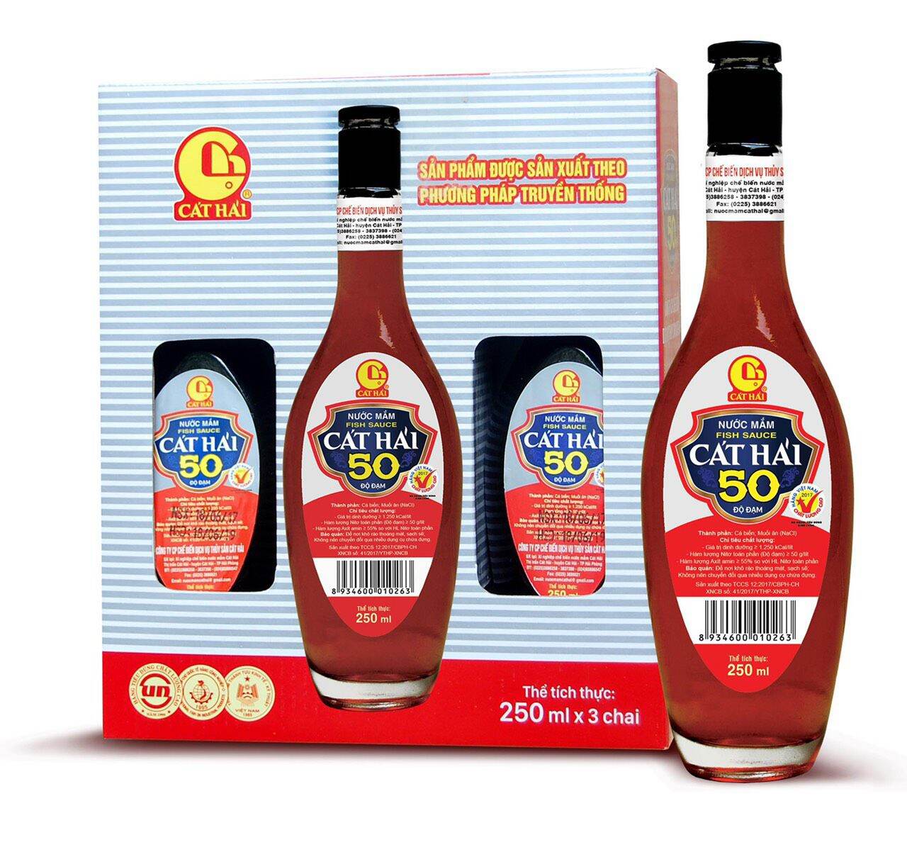 Hộp 3 Chai Nước mắm Cát Hải 50 Độ Đạm 250ml