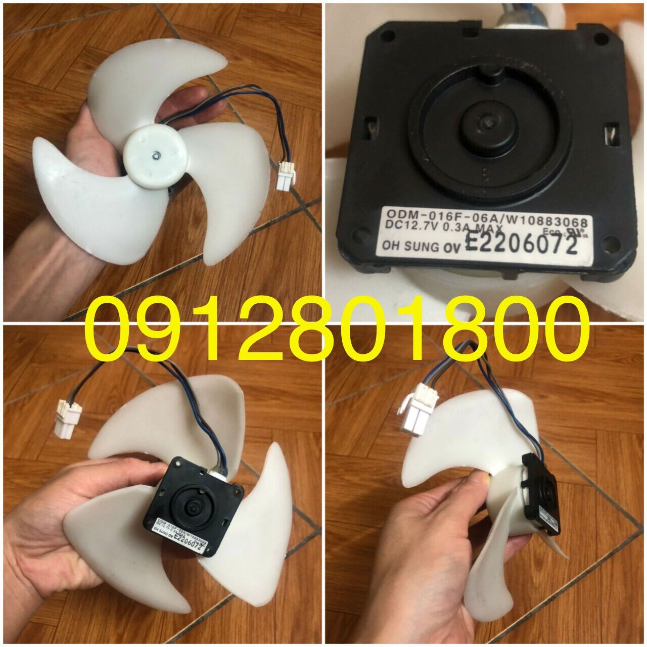 Quạt tủ lạnh lg đời mới 3 cánh mô tơ dc 12.7v 0.3a 3 dây chính hãng