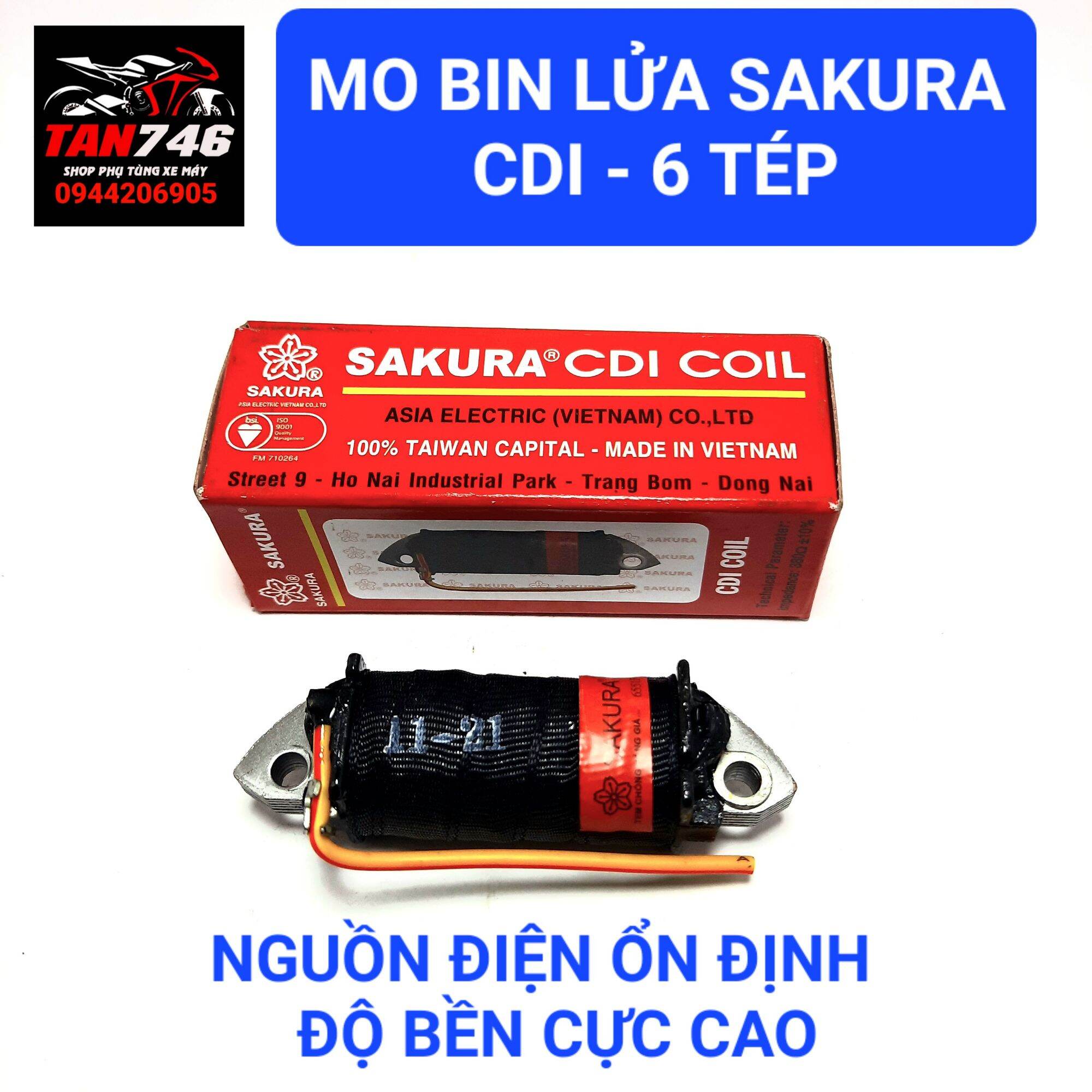Mobin lửa 6 tép sakura, cuộn lửa cho dòng xe số dream wave future rs trung quốc, và một số xe honđa đời đầu.