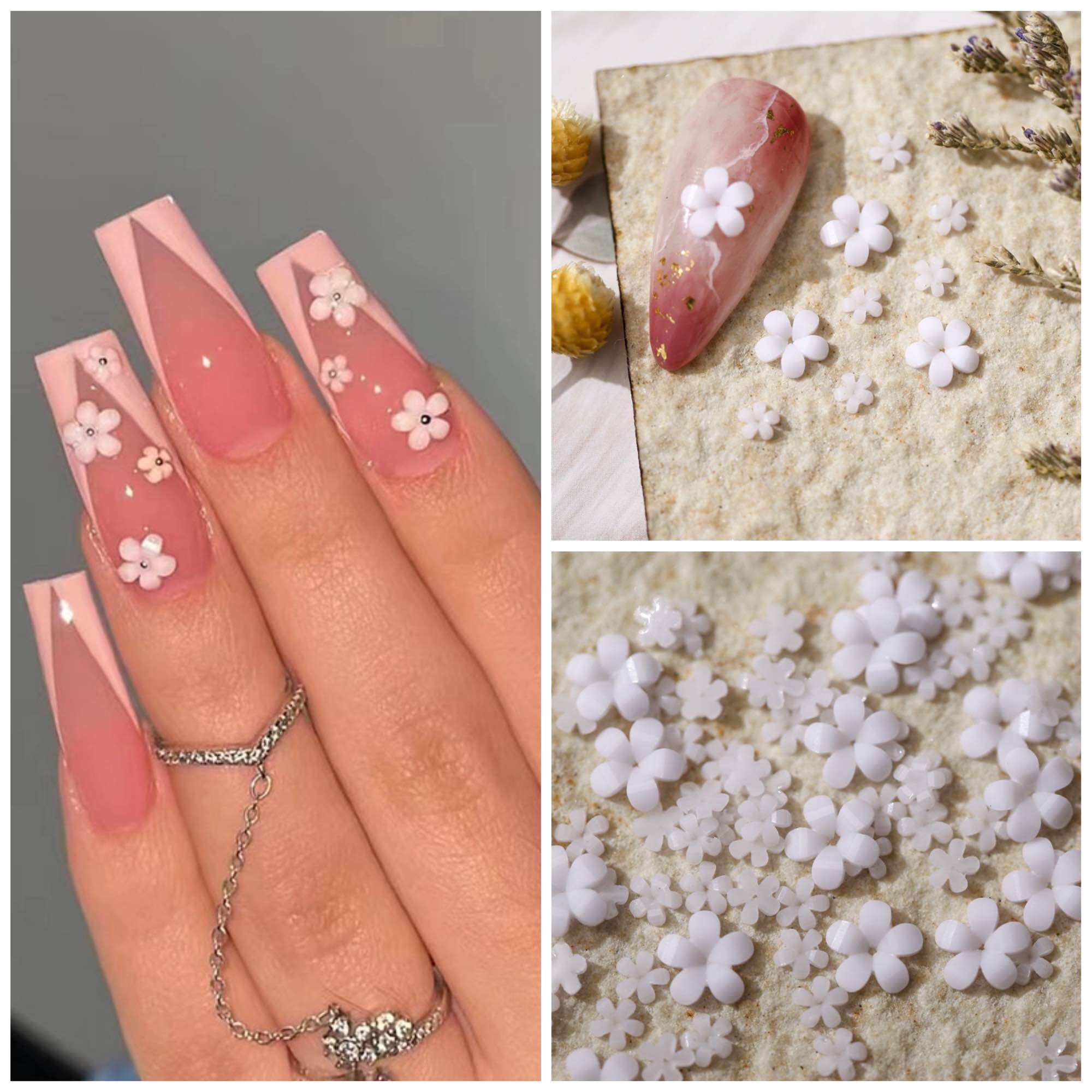Set 100 hoa mai nhí trắng nhiều size trang trí móng tay
