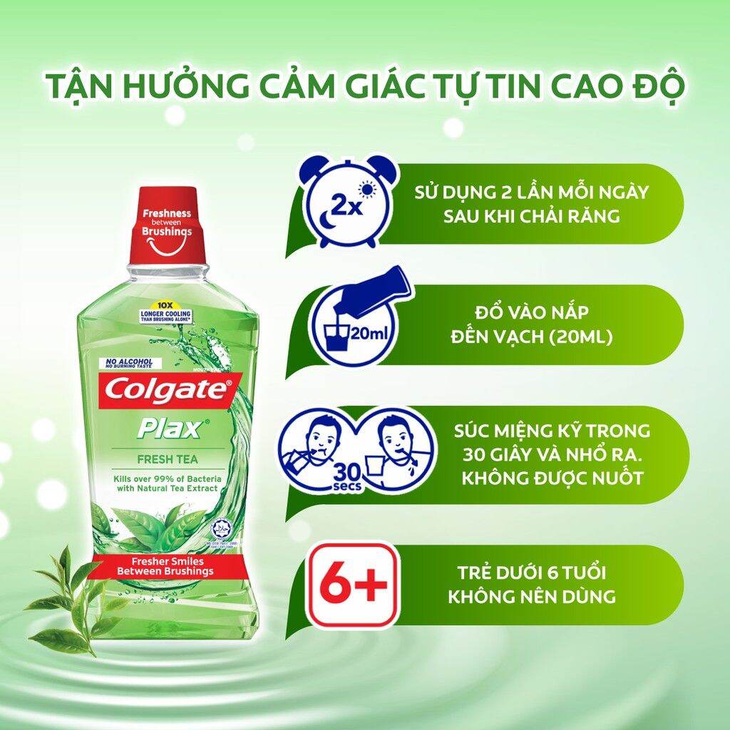 (Tặng kem đánh răng mini) Nước súc miệng Colgate trà xanh 500ml