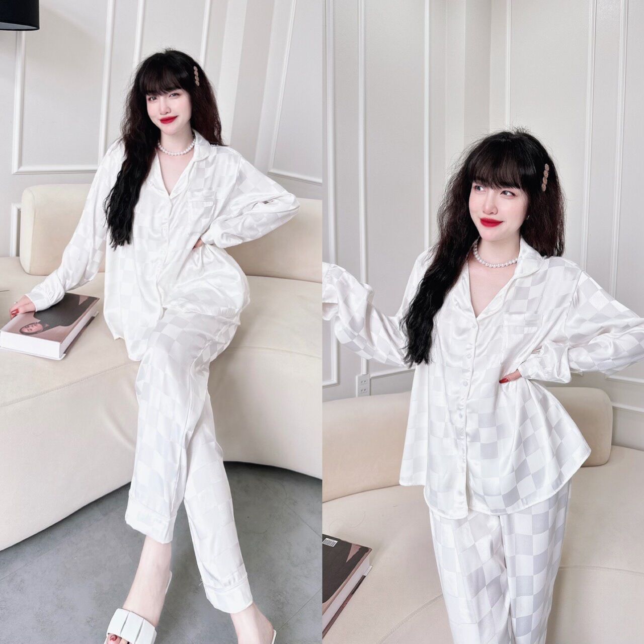 (GẤM CAO CẤP) Đồ bộ lụa gấm 50-90kg bigsize quần dài P