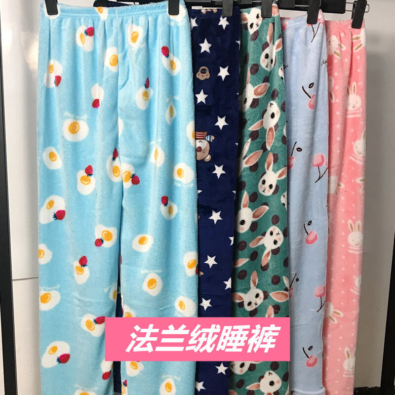 Quần Ngủ Nữ Nhung Flannel Lông Chồn Nước Mẫu Thu Đông Quần Dài Nhung San Hô Phong Cách Đáng Yêu Thường Ngày Lót Nhung Dày Dặn Quần Mặc Nhà Giữ Ấm