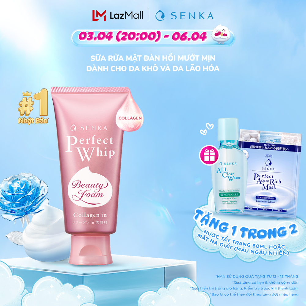 Sữa rửa mặt tạo bọt Collagen cho da khô, sạch sâu ngừa lão hóa SENKA PERFECT WHIP COLLAGEN IN 120G