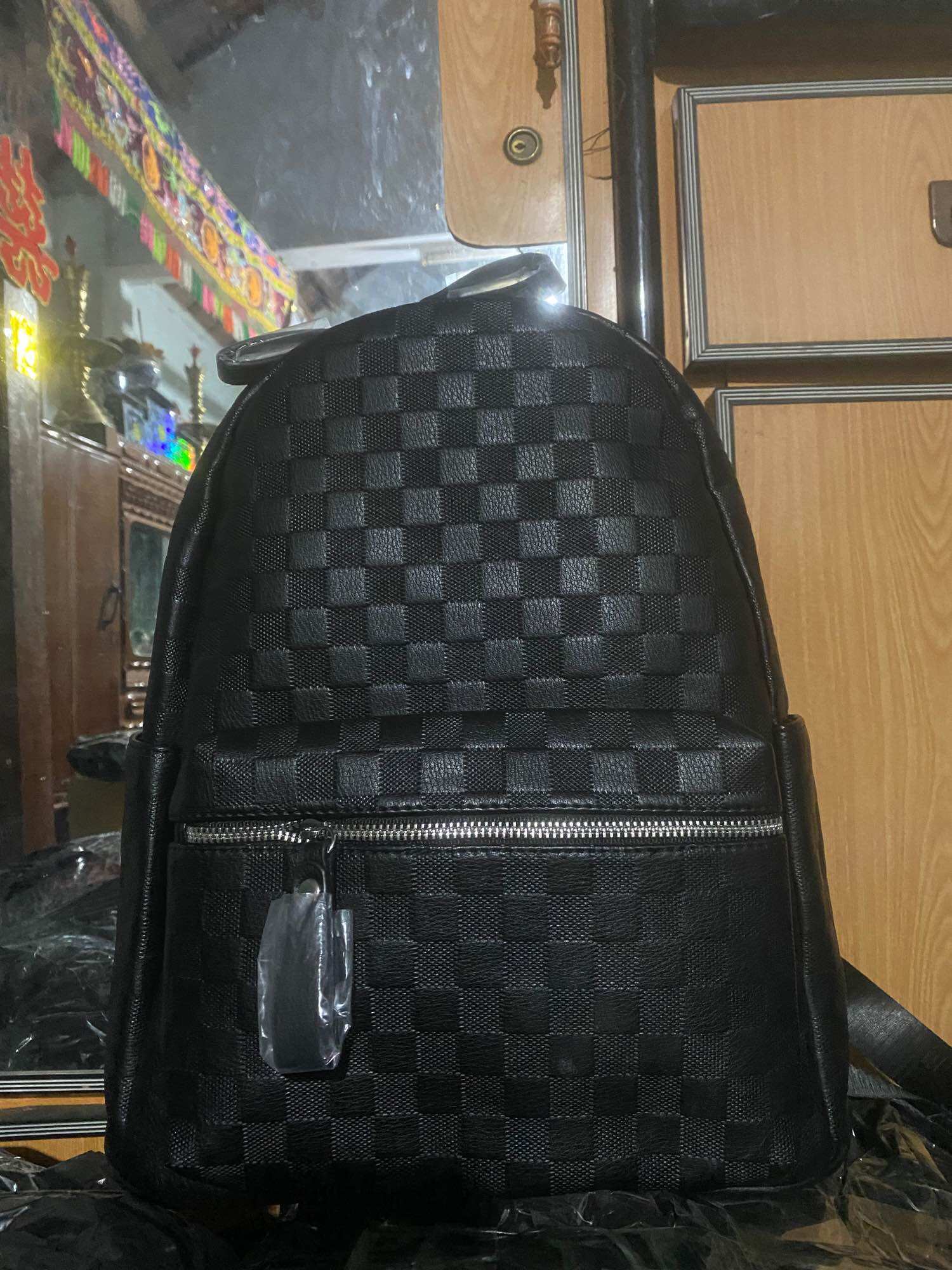 Balo ô vuông màu đen da pu size lớn