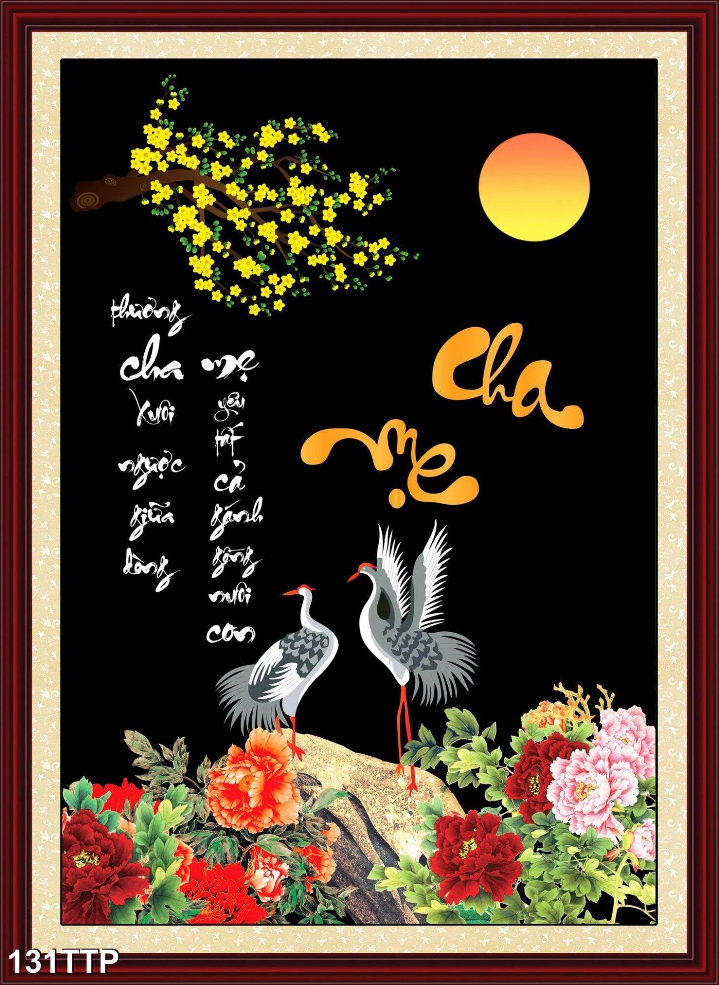 Tranh dán tường thư pháp cha mẹ 131ttp - tranh thư pháp