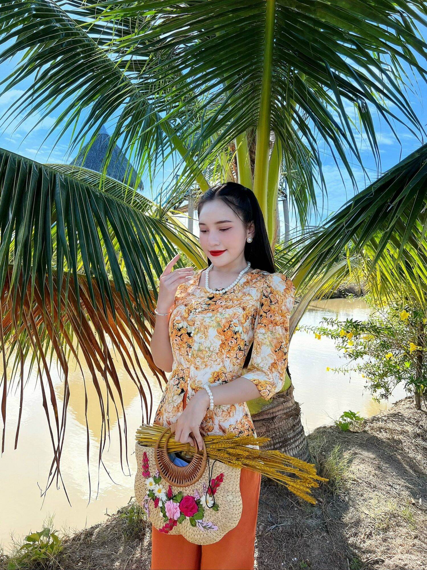 Bộ bà ba cổ Vuông tay phồng