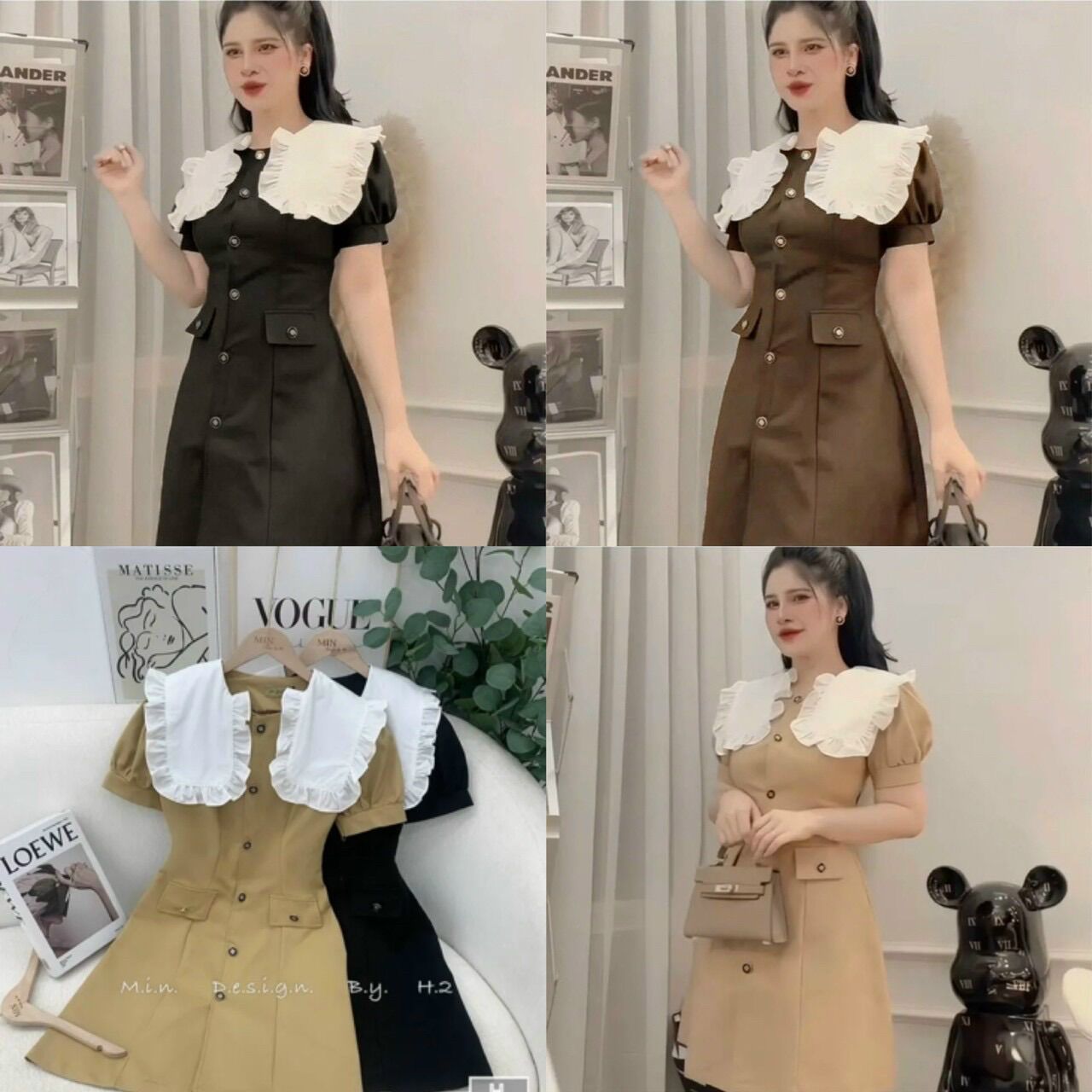 (SHOP TÁO ĐỎ BIGSIZE 50kg đến 90kg) Đầm xòe dáng A đơn giản cổ bèo viền