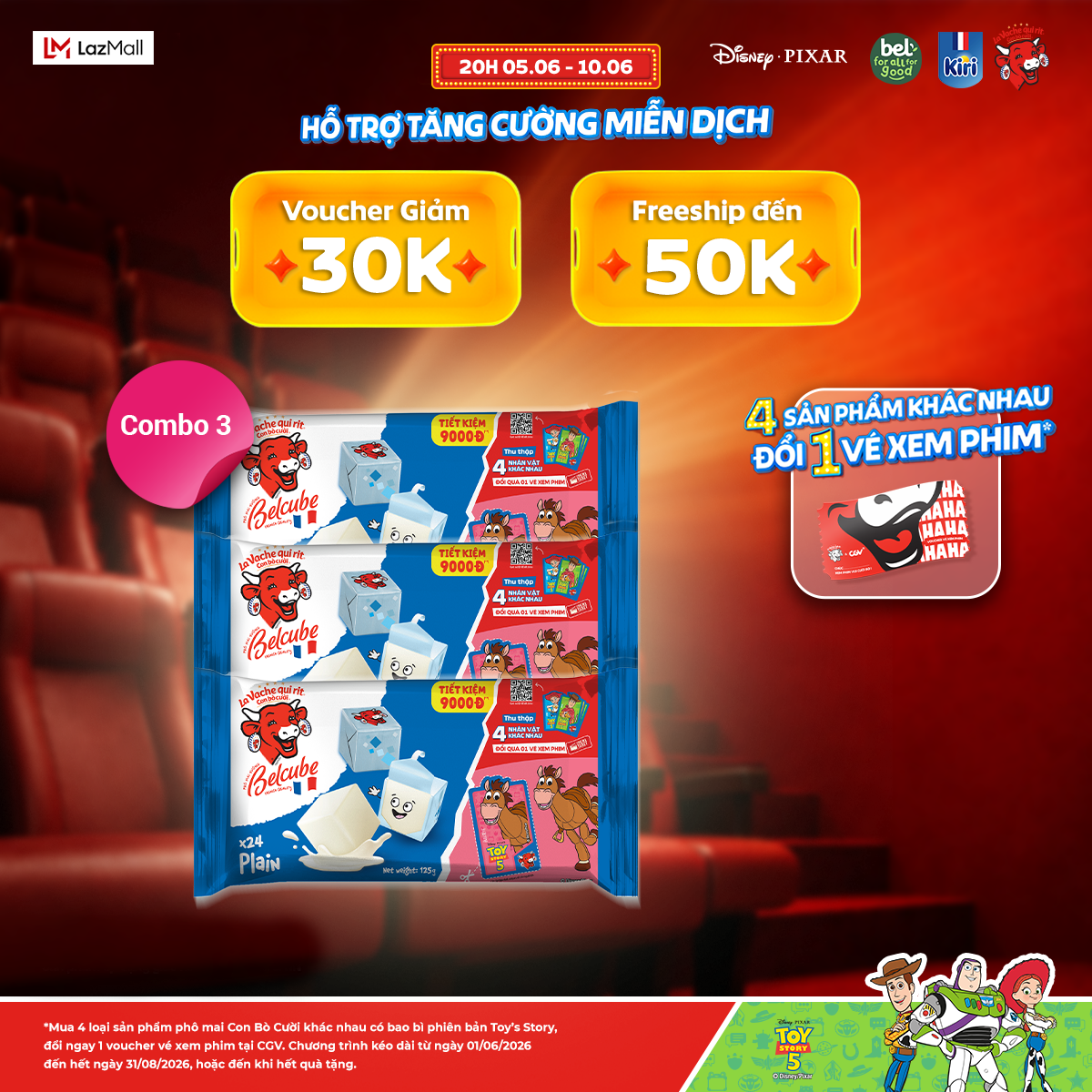 Combo 3 phô mai vuông Belcube vị sữa 24C 125G