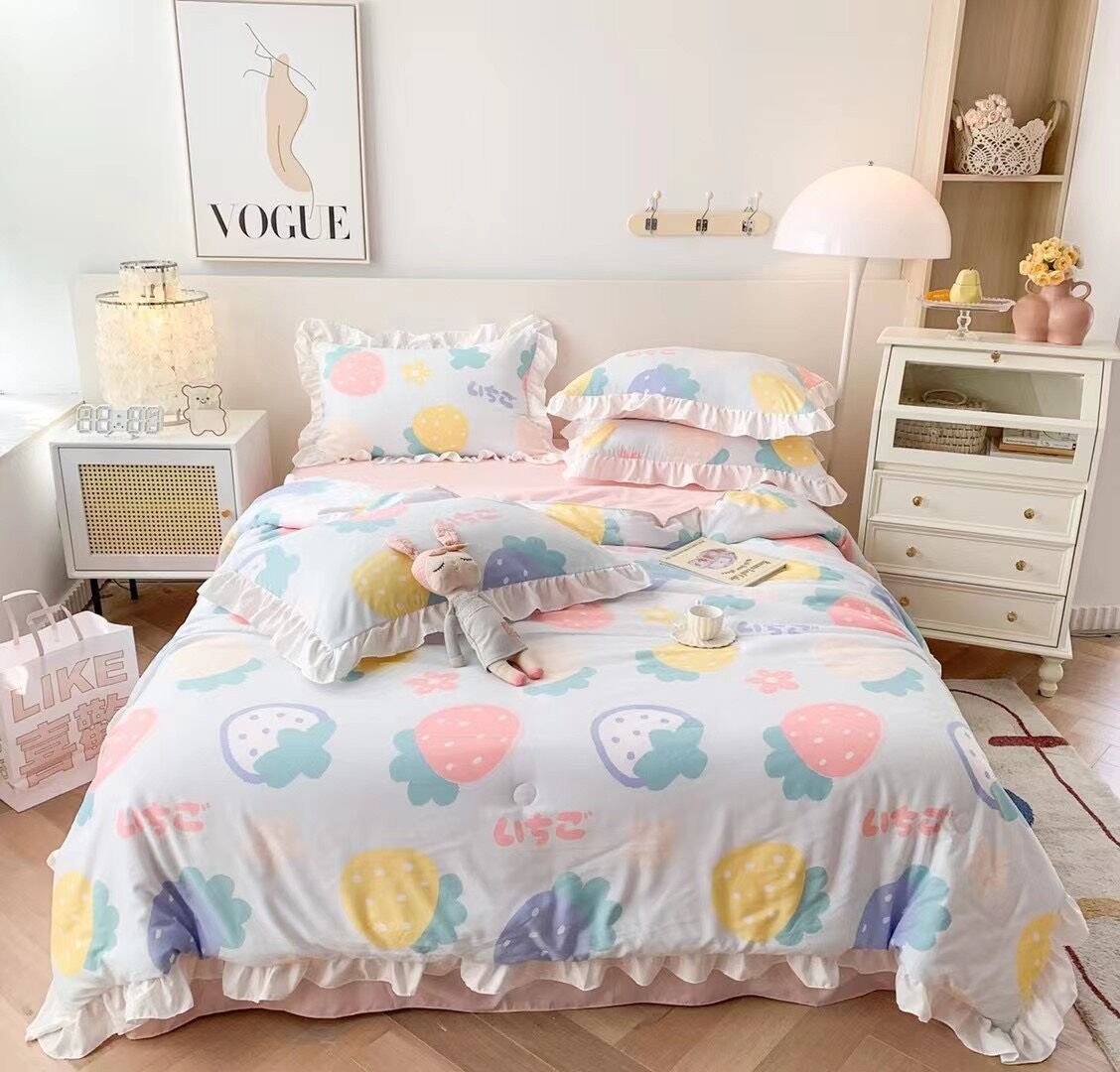 Bộ chăn ga đũi mềm viền bèo