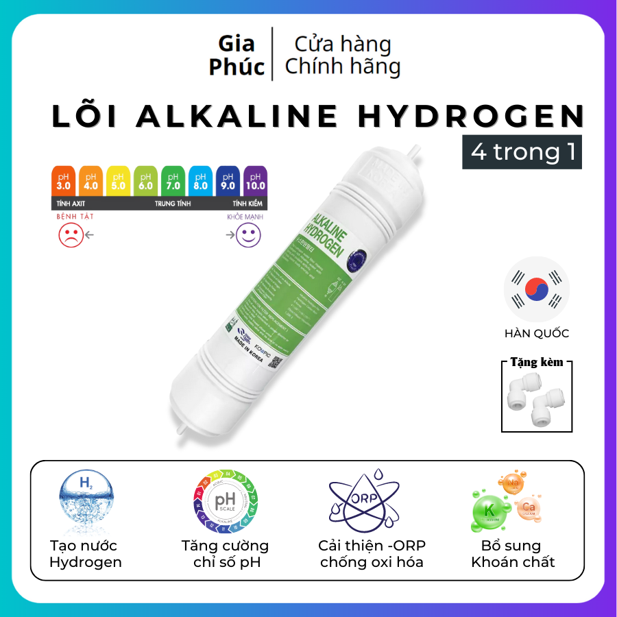 Lõi lọc Hydrogen Alkaline Hàn Quốc - Dùng để  nâng cấp lên máy lọc nước Hydrogen tăng chỉ số pH dành cho tất cả máy lọc nước cao cấp.
