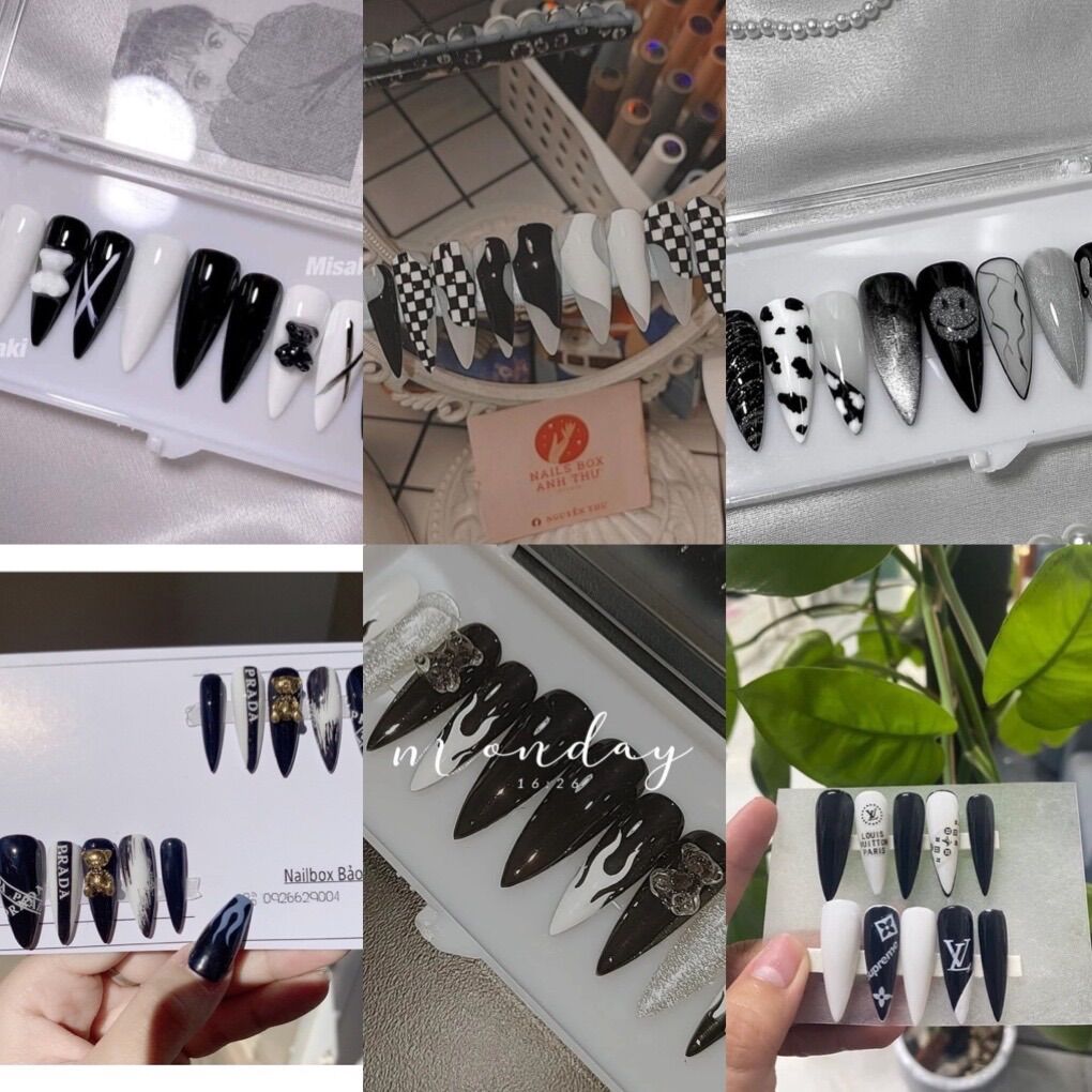Nailbox mẫu nhọn đen trắng