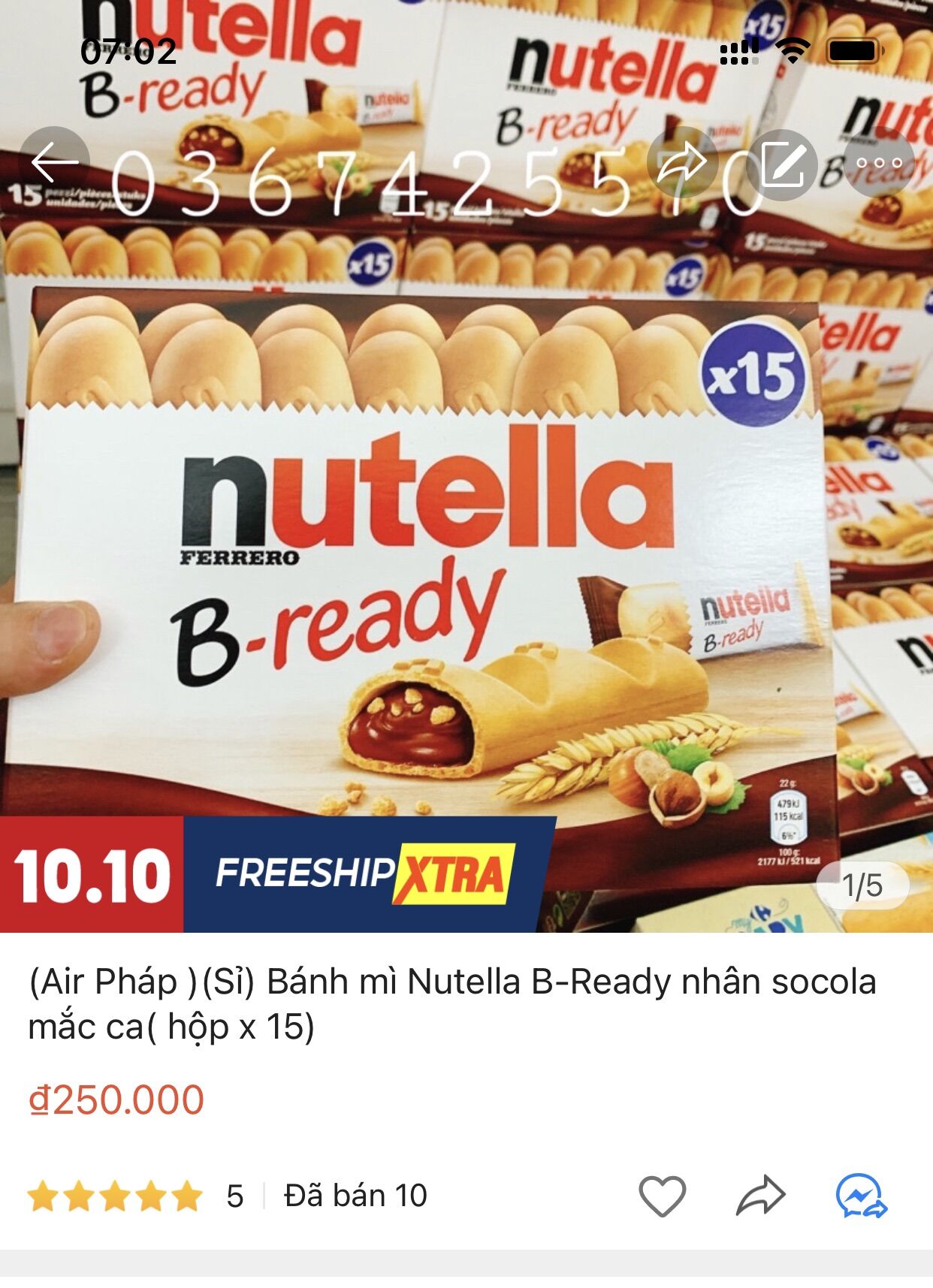 (Air Pháp )(Sỉ) Bánh mì Nutella B-Ready nhân socola mắc ca( hộp x 15)