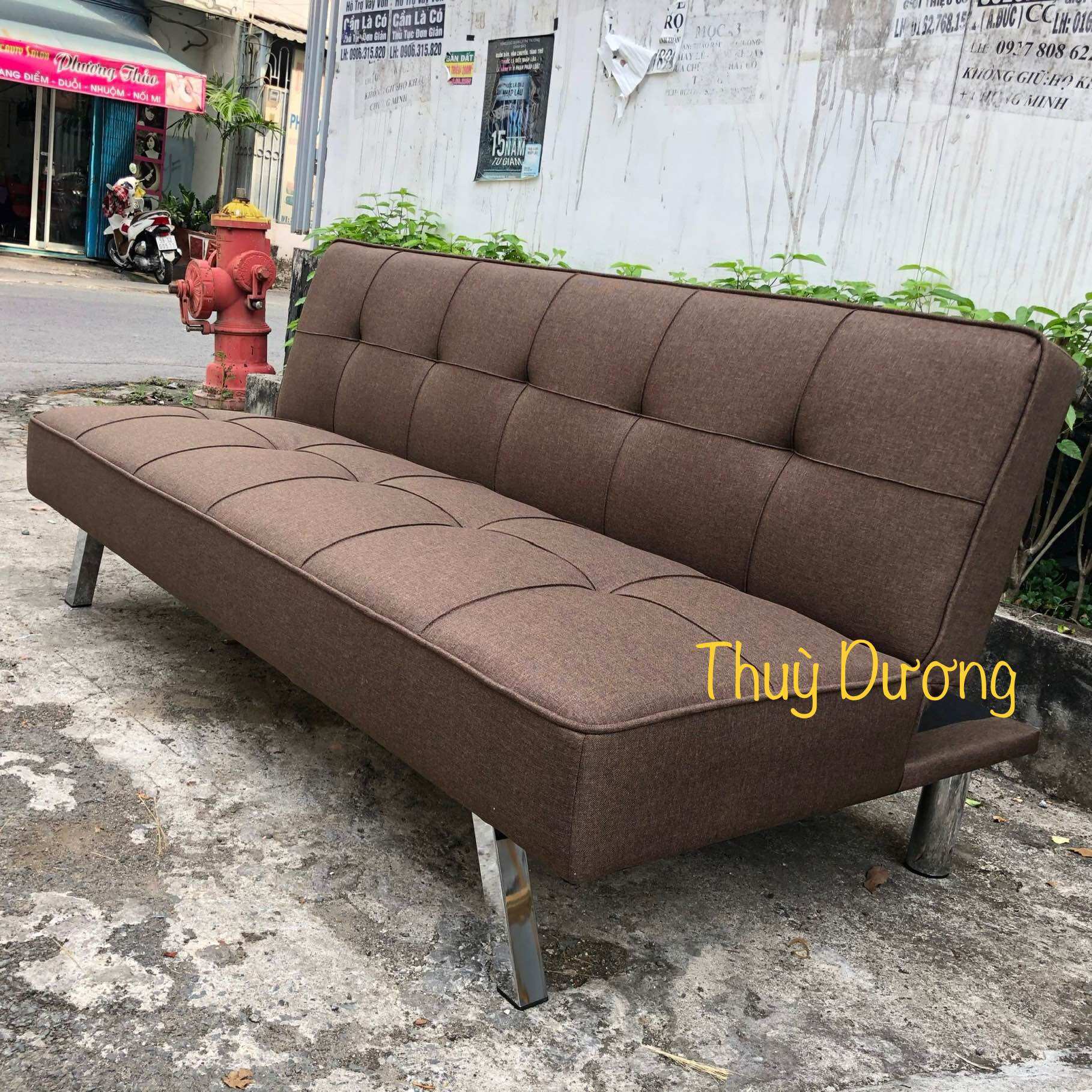 Freeship HCM Sofa Bed Bọc Vải Bố Màu Nâu Chân Kim Loại Sang Trọng - Sofa Giường 1m7 Thông Minh Cho Nhà Nhỏ